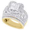 14K Yellow Gold Quad Diamond Bridal Set Engagement Ring + Wedding Band Halo 3 CT