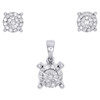10K White Gold Real Diamond Earring Studs & Pendant Charm Set 5.50mm | 0.15 CTW.