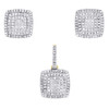 10K Yellow Gold Diamond Square Tier Dome Earring Studs & Pendant Set 0.35 CTW.