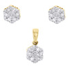 10K Yellow Gold Diamond Hexagon Shape Earring Studs & Pendant Charm Set 1/4 CTW.