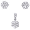 10K White Gold Diamond Hexagon Shape Earring Studs & Pendant Charm Set 1/4 CTW.