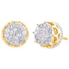 10K Yellow Gold Real Diamond 8-Prong Sutds 9.50mm Mens 3D Pave Earrings 1/2 CT.