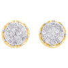 10K Yellow Gold Real Diamond 8-Prong Sutds 9.50mm Mens 3D Pave Earrings 1/2 CT.