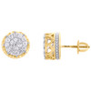 10K Yellow Gold Real Diamond 8-Prong Sutds 9.50mm Mens 3D Pave Earrings 1/2 CT.