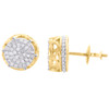 10K Yellow Gold Real Diamond 6-Prong Sutds 9.50mm Mens 3D Pave Earrings 1/4 CT.