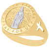 Real 10K Yellow Gold Santa Barbara Pray For Us Cross Statement Ring Band 17mm
