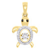 10K Yellow Gold Dancing Diamond Turtle Pendant 0.75" Womens Fancy Charm 1/10 CT.