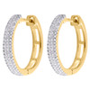 10K Yellow Gold Genuine Diamond 3 Row Mini Hoops Earrings 0.60" Pave Set 1/5 CT.