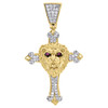 10K Yellow Gold Genuine Diamond Lion Head With Cross Pendant 1.40" Charm 0.26 Ct