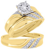 10K Yellow Gold Diamond Trio Set Matching Halo Engagement Ring & Band 0.33 Ct.