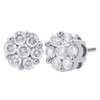 14K White Gold Round Diamond Flower Stud 8.90mm Circle Ladies Earrings 1.50 Ct.