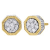 10K Yellow Gold 3D Diamond Studs Fluted Octagon Shape Frame 9.50mm Earrings 1 Ct
