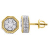 10K Yellow Gold 3D Diamond Studs Fluted Octagon Shape Frame 9.50mm Earrings 1 Ct