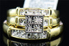 Mens Ladies 10K Yellow Gold Diamond Engagement Ring Trio Set Wedding Band .02 Ct