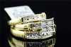 Mens Ladies 10K Yellow Gold Diamond Engagement Ring Trio Set Wedding Band .02 Ct