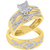 10K Yellow Gold Diamond Trio Set Matching Cube Engagement Ring & Band 0.50 Ct.