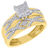 10K Yellow Gold Diamond Trio Set Matching Cube Engagement Ring & Band 0.50 Ct.