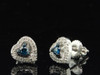 Blue Diamond Heart Studs 10K White Gold Round Cut Pave Love Earrings 0.21 Tcw.