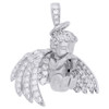 14K White Gold Diamond Halo 3D Baby Angel Pendant Satin Finish Charm 0.98 Ct.