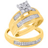 10K Yellow Gold Diamond Trio Set Matching Square Engagement Ring & Band 0.34 Ct