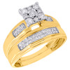 10K Yellow Gold Diamond Trio Set Matching Square Engagement Ring & Band 0.34 Ct