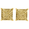 Yellow Diamond Earrings 10K Gold Round Cut Pave Square Design Studs 0.25 Tcw.