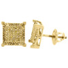 Yellow Diamond Earrings 10K Gold Round Cut Pave Square Design Studs 0.25 Tcw.