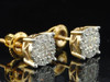 Ladies 14K Yellow Gold Princess Cut Halo Set Diamond Studs Earrings 0.50 Ct.