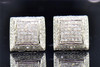 Men's Ladies 10K White Gold Round Cut Diamond 3D Square Studs Earrings 0.50 Ct.
