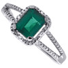 Diamond 10K White Gold Created Green Emerald Fashion Cocktail Ring 1.51 tcw.