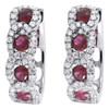 Diamond Red Ruby Earrings Ladies 14K White Gold Round Fashion Hoops 1.63 Tcw.