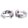 Diamond Red Ruby Earrings Ladies 14K White Gold Round Fashion Hoops 1.63 Tcw.