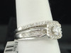 Round Solitaire Diamond Bridal Set White Gold Halo Engagement Ring Wedding Band