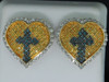 Yellow Blue Diamond Heart Cross Studs 10K White Gold Round Pave Earrings 1/2 Tcw