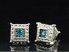Blue Diamond Solitaire Earrings .925 Sterling Silver Round Square Studs 0.05 Ct