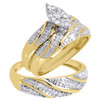 Diamond Trio Set Ladies Matching Engagement Ring Wedding Band Yellow Gold .32 Ct