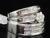 Diamond Trio Set 14K White Gold Round Cut Flower Engagement Wedding Ring 1 Tcw.