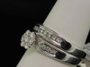 Diamond Trio Set 14K White Gold Round Cut Flower Engagement Wedding Ring 1 Tcw.