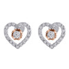 Diamond Heart Flower Earrings 10K Two Tone Gold Solitaire Design Studs 0.33 Tcw.