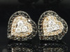 Brown & Black Diamond Heart Earrings Ladies 14K White Gold Round Studs 1/2 Tcw.