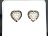 Brown & Black Diamond Heart Earrings Ladies 14K White Gold Round Studs 1/2 Tcw.