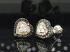 Brown & Black Diamond Heart Earrings Ladies 14K White Gold Round Studs 1/2 Tcw.