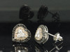 Brown & Black Diamond Heart Earrings Ladies 14K White Gold Round Studs 1/2 Tcw.