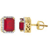 10K Yellow Gold Genuine Round Diamond & Ruby Gemstone Earrings Halo Stud 0.20 Ct