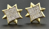 Diamond Studs 8 Point Star Mens Ladies 10K Yellow Gold Pave Earrings 1/3 Ct.