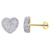 10K Yellow Gold Real Diamond Heart Shape Studs Puffed 3D Pave Earrings 0.54 CT.