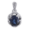 Diamond Pendant 10K White Gold Charm Created Blue Sapphire 1.75 tcw.