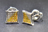 Yellow Diamond Studs 14K White Gold 0.10 CT Pave Kite Shaped Mini Earrings