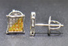Yellow Diamond Studs 14K White Gold 0.10 CT Pave Kite Shaped Mini Earrings