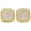 10K Yellow Gold Round Cut Diamond Studs Halo Frame Square 14mm Earrings 1.34 Ct.